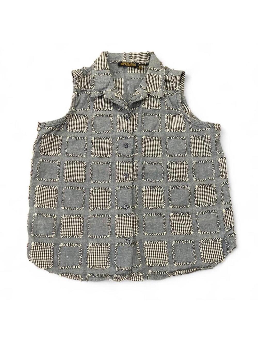 Vintage 90s Patchwork Gingham Denim Button Up Vest